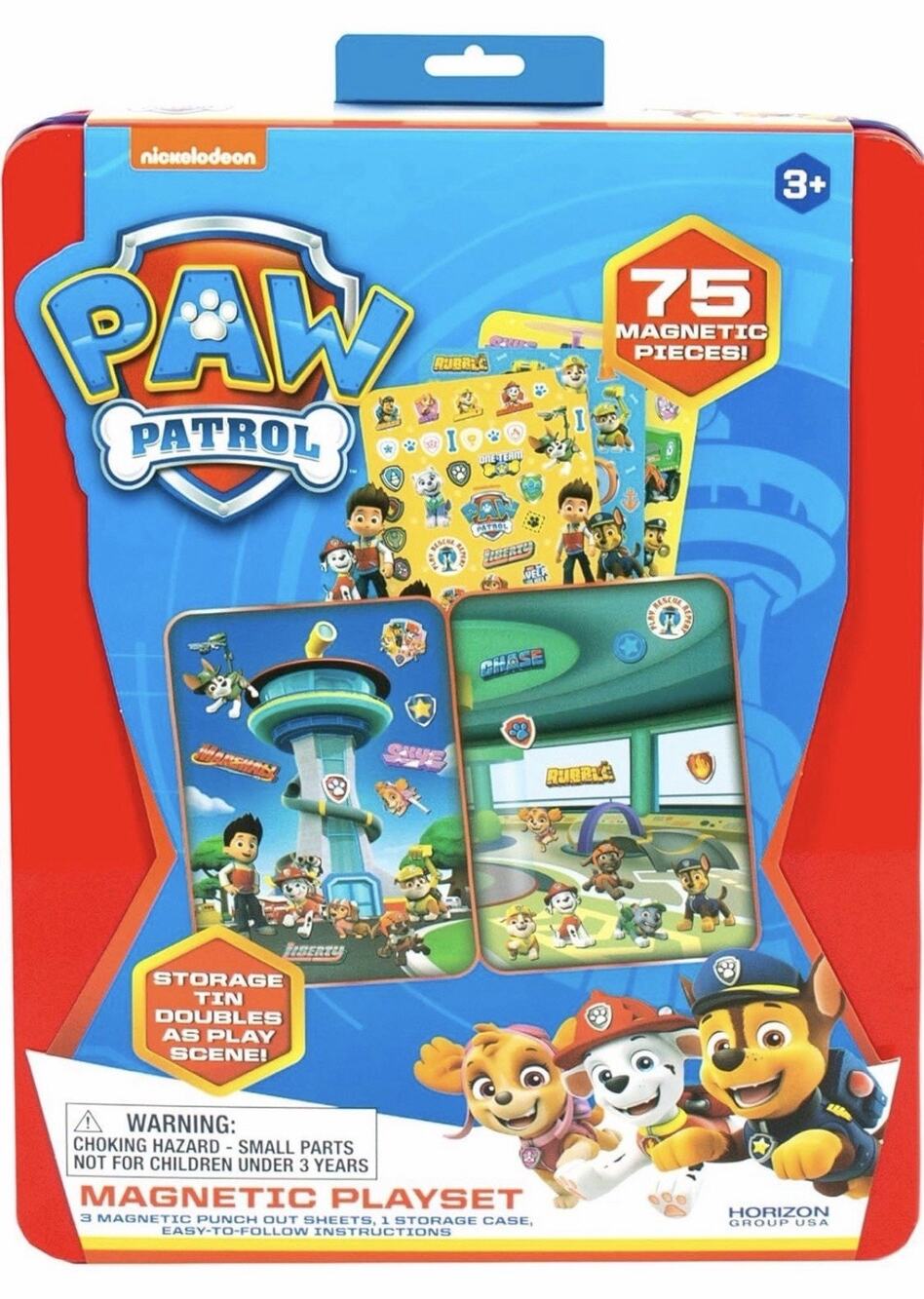 Paw Patrol Magnetic Playset, 75 Mix & Match Dress Up Magnets, 2-in-1 Storage Tin